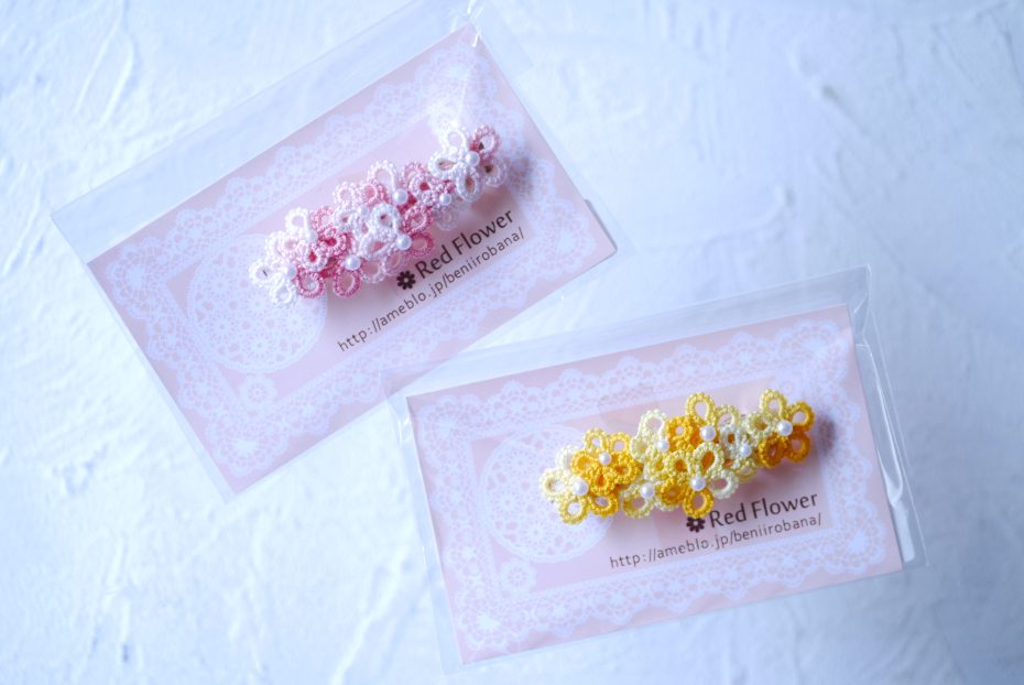 春色！ 花束バレッタ＆お花イヤリング [ 紅色花 ]