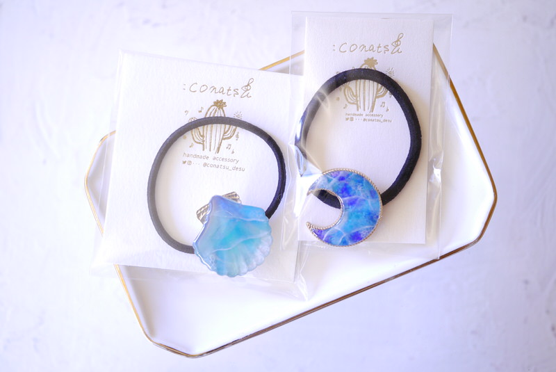 conatsu（鼓奈都）　海色ヘアゴムとエスニックサークルイヤリング