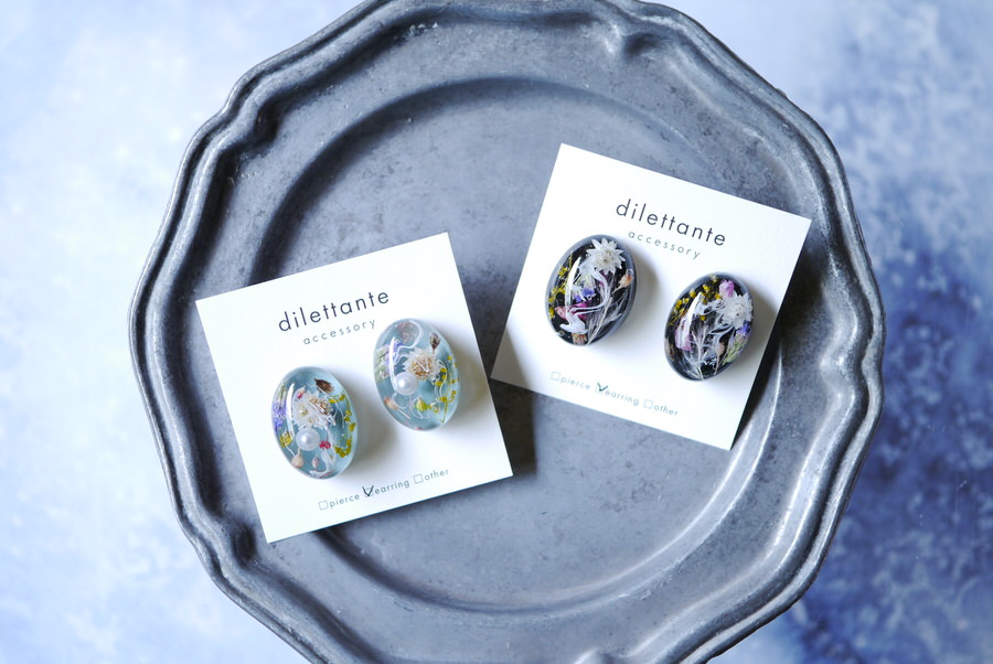 dilettante　oval＆retro flowerイヤリング