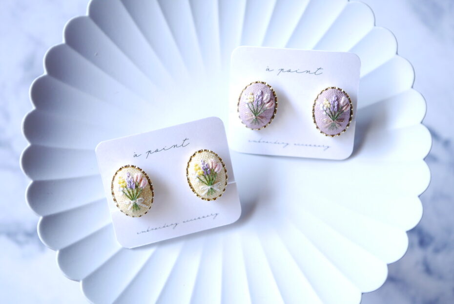 ア・ポワンさん　花束刺繍のイヤリング・ピアスのご紹介