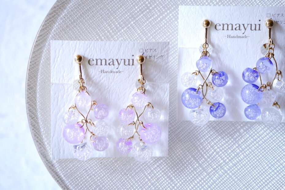 emayuiさん 手染め鈴丸とバブルイヤリングのご紹介