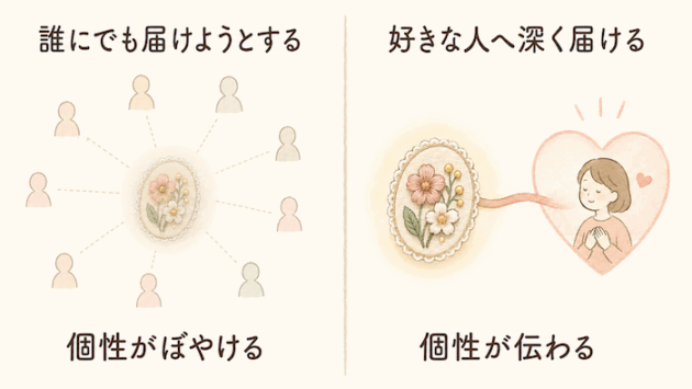 誰にでも届ける発信と、作品を好きな人へ深く届ける発信の比較