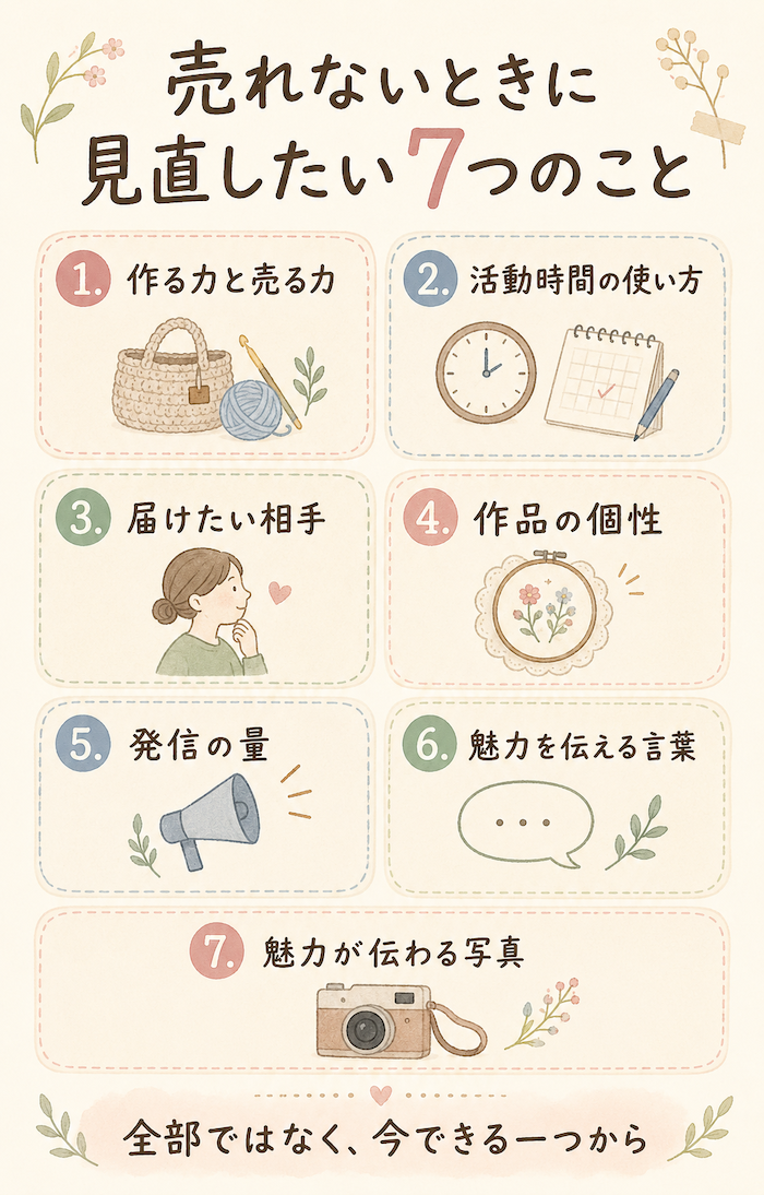 ハンドメイド作品が売れないときに見直したい7項目