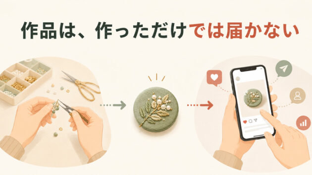 代替テキスト:完成したハンドメイド作品を撮影して魅力を届ける様子