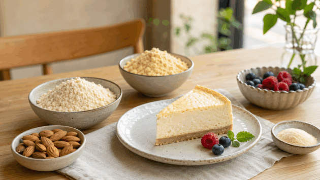 アーモンドや粉類と一緒に並ぶ、糖質オフをイメージしたケーキ